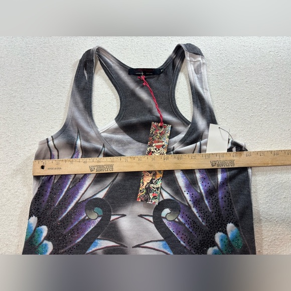 Ed Hardy Panther Swan Tattoo Tank Dress M Rhinestone Y2K Goth Festival Chic - Picture 4 of 9